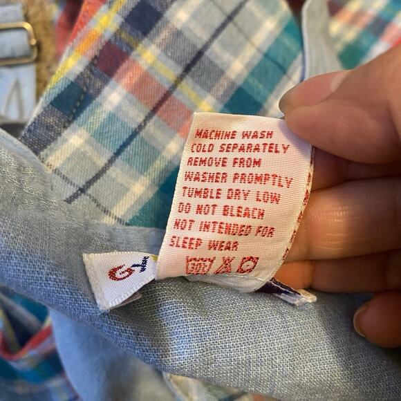 Vintage Gymboree Colorful Plaid OVERALL Unisex Toddler S/12-18 Tractor Embroider - Picture 6 of 9